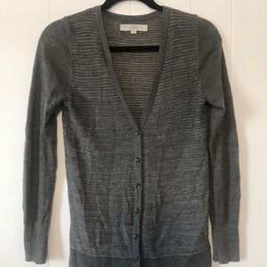 Ann Taylor Loft grey cardigan with silver details.